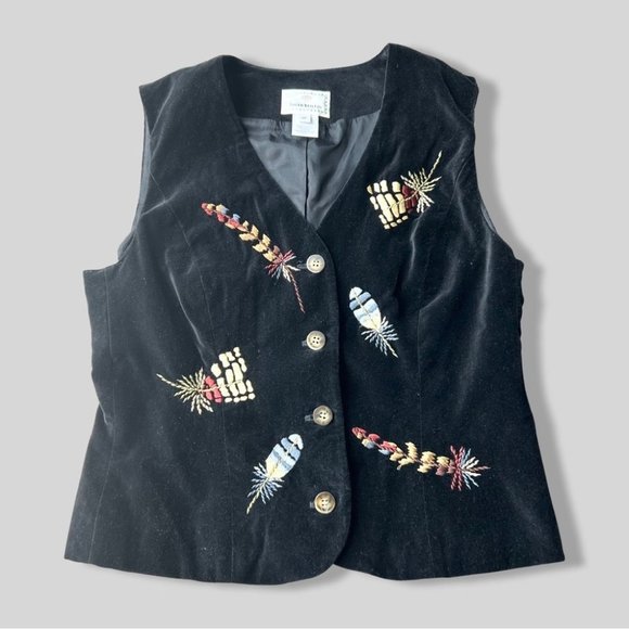 Vintage 90s Susan Bristol Embroidered Velvet Waistcoat Vest - Picture 4 of 11